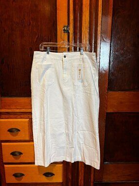 Potili Midi White Denim Skirt w/ Back Slit & Pockets Size XL NWT